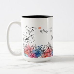 Café Em Dois Tons Caneca de Aquarela Floral para Mãe com Citação