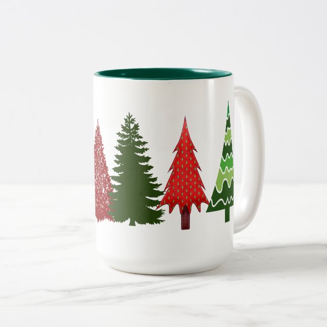 Café Em Dois Tons Caneca de Arte das Árvores de Natal do Kid (Frente Esquerda)