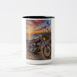 Café Em Dois Tons Caneca de Arte Mosaico Chopper Crimson Highway