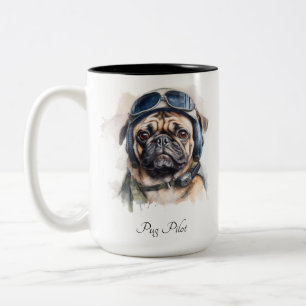 Café Em Dois Tons Caneca de Arte Personalizada Pug Piloto Aviador Vi