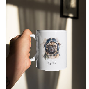 Café Em Dois Tons Caneca de Arte Personalizada Pug Piloto Aviador Vi