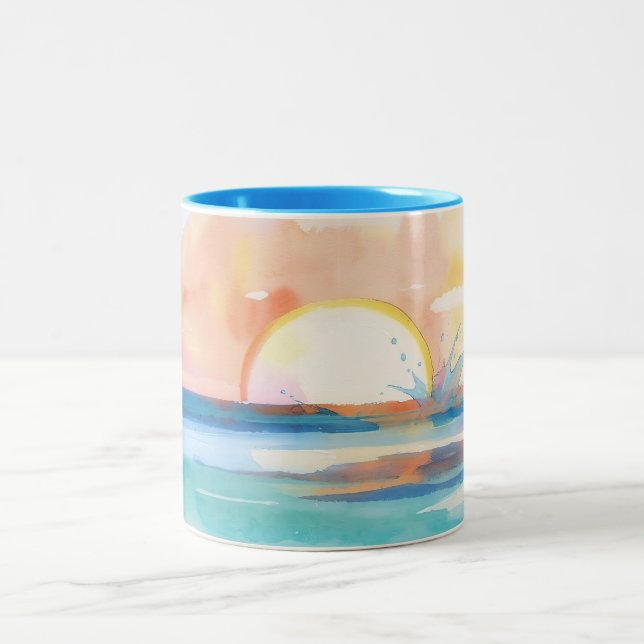 Café Em Dois Tons Caneca de Arte Tropical Ocean Splash Sunset (Centro)