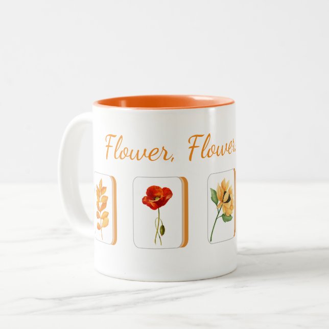 Café Em Dois Tons Caneca de Azulejos de Flor de Mahjong (Frente Esquerda)