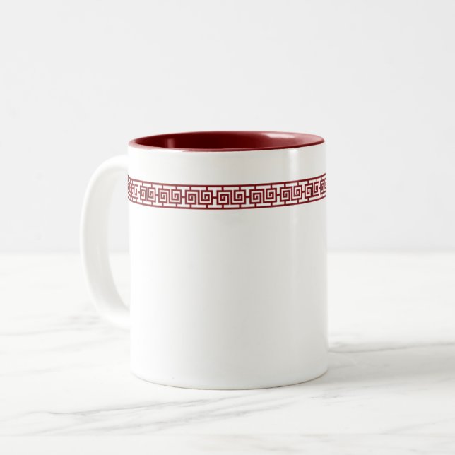Café Em Dois Tons Caneca de Borda Geométrica Chinesa (Frente Esquerda)