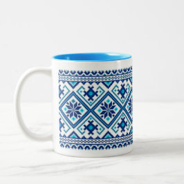 Café Em Dois Tons Caneca de bordado azul ucraniano (vyshyvanka)