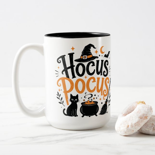 Café Em Dois Tons Caneca de Bruxa do Halloween Hocus Pocus (Com Donut)