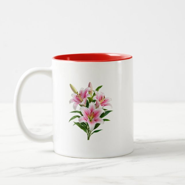 Café Em Dois Tons Caneca de Buquê de Flores Rosa Romântico (Esquerda)