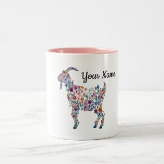 Café Em Dois Tons Caneca de cabra floral PERSONALIZADA Botânica Anim