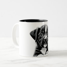 Café Em Dois Tons Caneca de Cachorrinho Preto e Branco Adorável - Pr