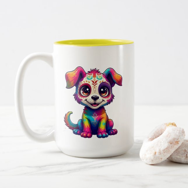 Café Em Dois Tons Caneca de Cachorro Colorido (Com Donut)
