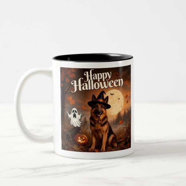 Café Em Dois Tons Caneca de Cachorro Feliz Halloween (Esquerda)