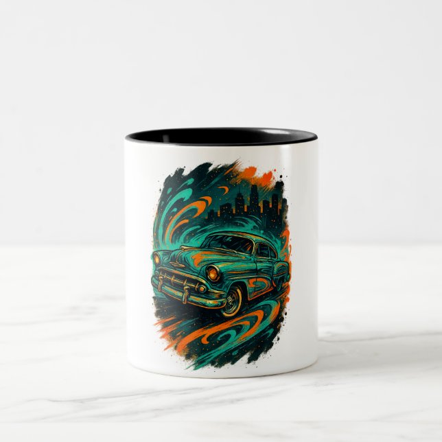 Café Em Dois Tons Caneca de Carro Clássico com Grafite (Centro)