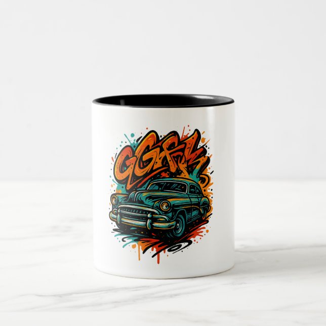 Café Em Dois Tons Caneca de Carro Clássico com Grafite (Centro)