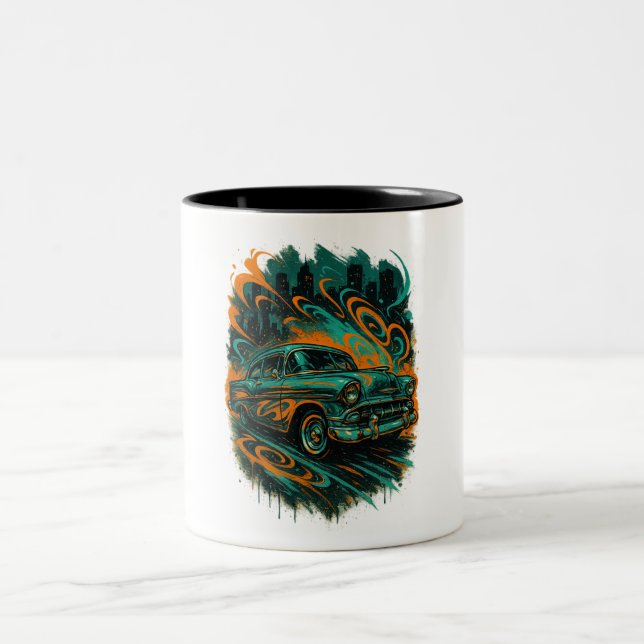 Café Em Dois Tons Caneca de Carro Clássico com Grafite (Centro)