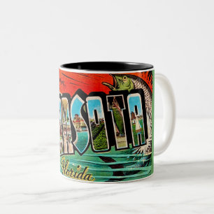 Café Em Dois Tons Caneca de cartão-postal retro de Sarasota Flórida