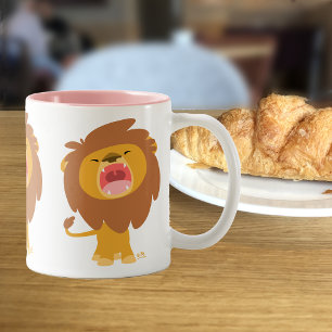 Café Em Dois Tons Caneca de Cartoon de Leão Corajoso