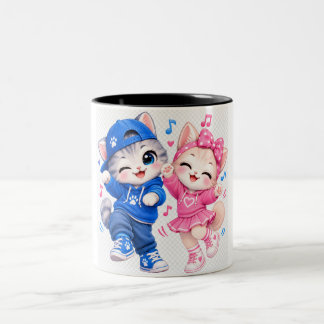 Café Em Dois Tons Caneca de casal Gatos Dançantes Fofos Caneca de Ca