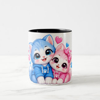 Café Em Dois Tons Caneca de casal Gatos Fofo Aconchegando Caneca de