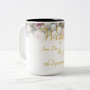 Café Em Dois Tons Caneca de Casamento - Noiva com buquê de casamento