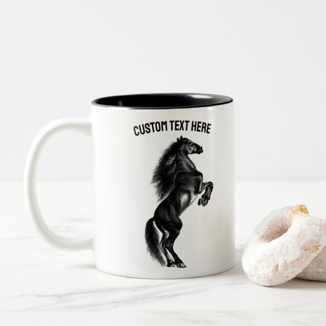 Café Em Dois Tons Caneca de Cavalo Direita com Texto Personalizado (Com Donut)