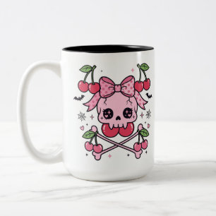 Café Em Dois Tons Caneca de Caveira de Halloween Rosa Fofa - Crânio