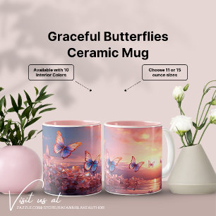 Café Em Dois Tons Caneca de Cerâmica Borboletas Graciosas