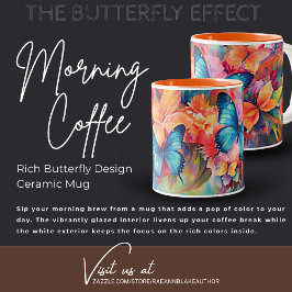 Café Em Dois Tons Caneca de Cerâmica com Design de Borboleta Rica