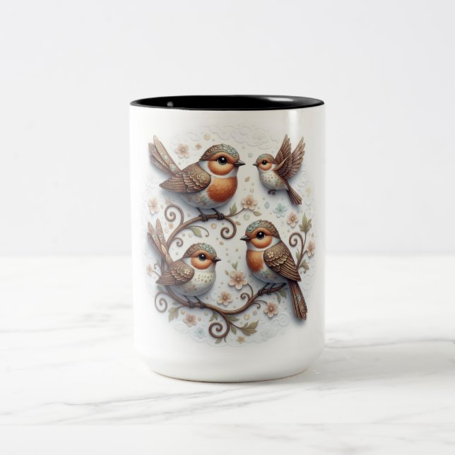 Café Em Dois Tons Caneca de Cerâmica Com Pássaros (Centro)
