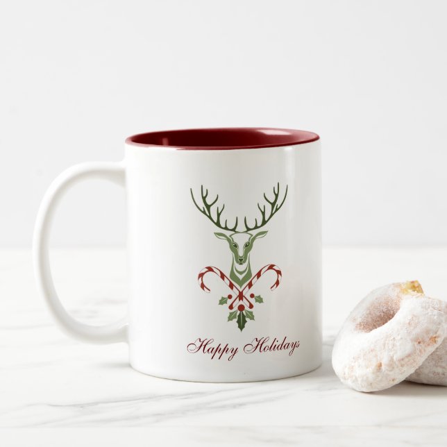 Café Em Dois Tons Caneca de Cervo de Natal (Com Donut)