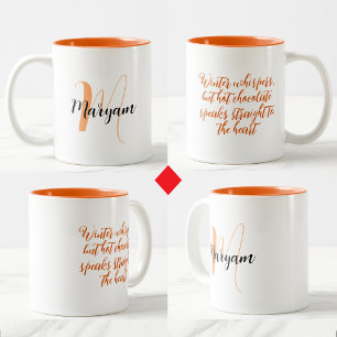 Café Em Dois Tons Caneca de Chocolate Quente Fofa com Nome & Inicial