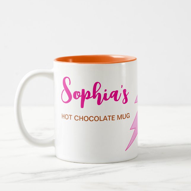 Café Em Dois Tons Caneca de Chocolate Quente Nome Moderno & Inicial  (Esquerda)