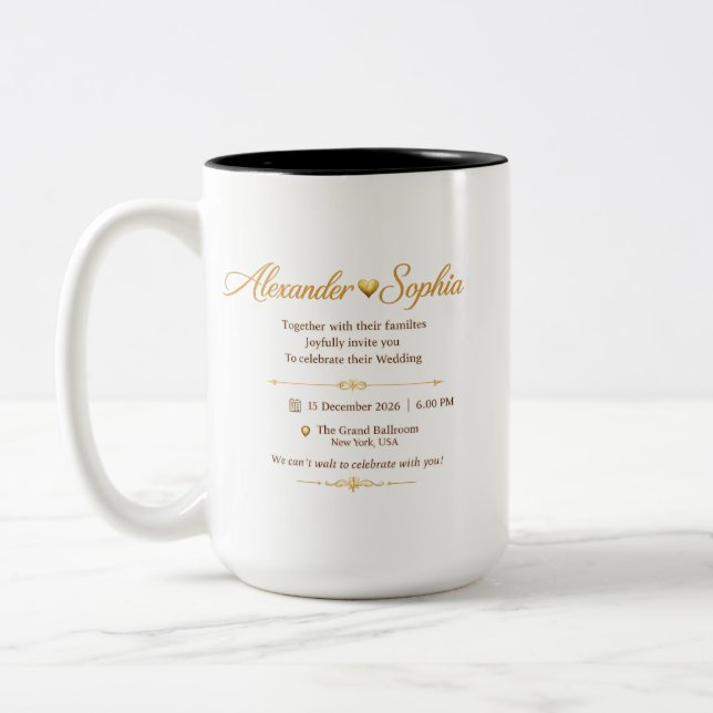 Café Em Dois Tons Caneca de Convite de Casamento de Luxo Personaliza (Esquerda)
