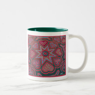 Café Em Dois Tons Caneca de Corações de Arte Popular Vermelha