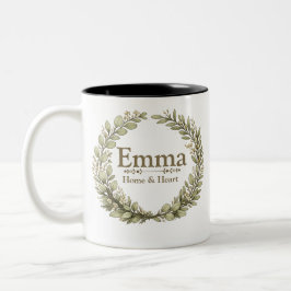 Café Em Dois Tons Caneca de Coroa Botânica Personalizada | Nome Pers