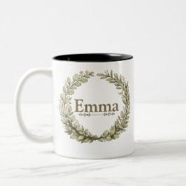 Café Em Dois Tons Caneca de Coroa Botânica Personalizada | Nome Pers