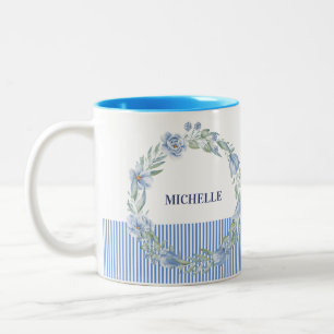 Café Em Dois Tons Caneca de Coroa Floral Personalizada com Listras N
