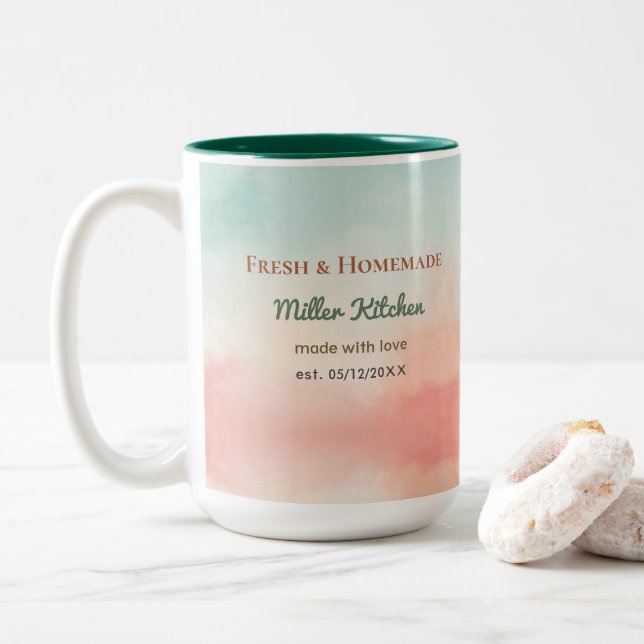 Café Em Dois Tons Caneca de Cozinha Personalizada Nome Customizado X (Com Donut)