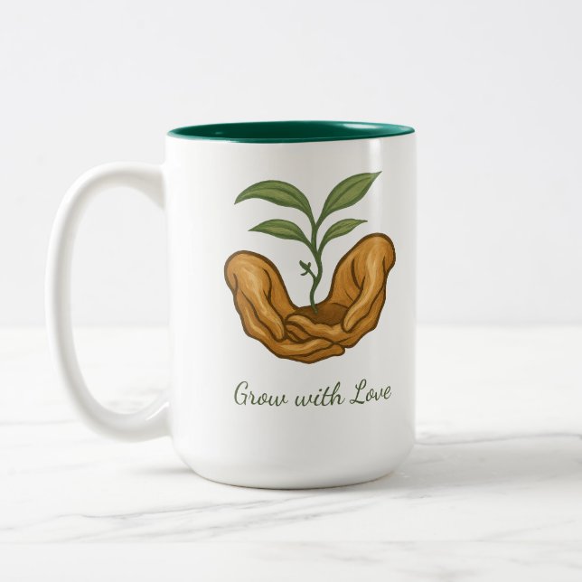 Café Em Dois Tons Caneca de Crescimento de Primavera - Dia da Terra, (Esquerda)
