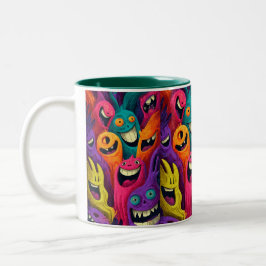 Café Em Dois Tons Caneca de Criatura de Desenho Animado Abstrato Vib
