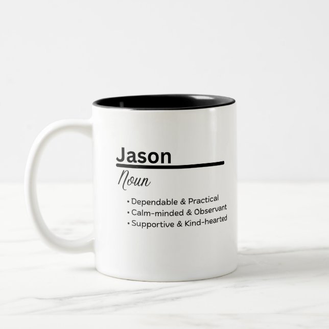 Café Em Dois Tons Caneca de Definição de Nome Jason | Nome de Menino (Esquerda)