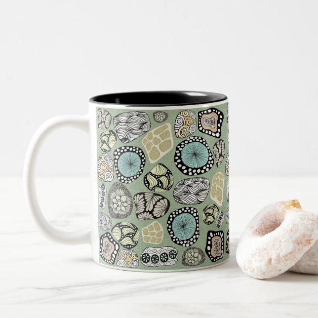 Café Em Dois Tons Caneca de Design Abstrato Floral Zen (Com Donut)