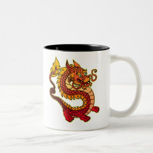 Café Em Dois Tons Caneca de Dragão Vermelho Chinês