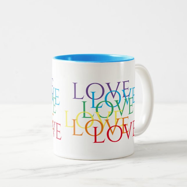 CAFÉ EM DOIS TONS CANECA DE DUAS CORES AZUL RAINBOW LOVE (Frente Esquerda)