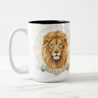 Café Em Dois Tons Caneca de Duas Cores com Aquarela Bíblica do Leão