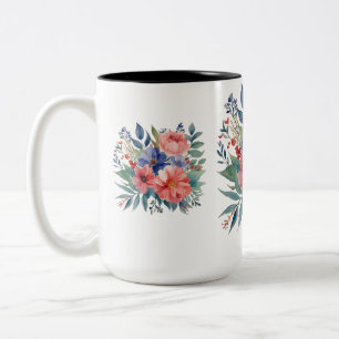 Café Em Dois Tons Caneca de duas cores com buquê floral elegante - 1