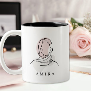 Café Em Dois Tons Caneca de Duas Cores com Linha Artística de Hijab 