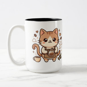 Café Em Dois Tons Caneca de Duas Cores de Gato Kawaii Barista