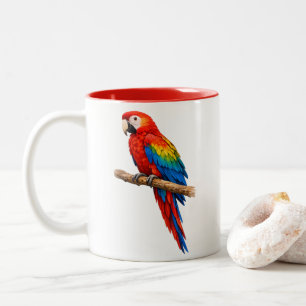 Café Em Dois Tons Caneca de Dupla Face Arara-Vermelha Aquarela Vibra