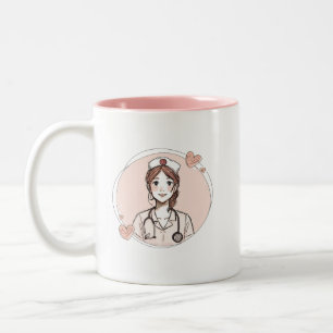 Café Em Dois Tons Caneca de Enfermeira Desenhada à Mão Presente Pers