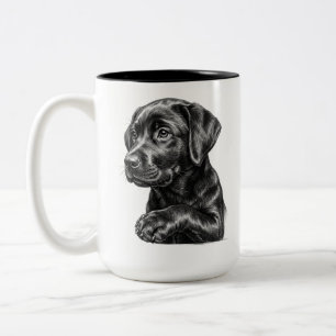 Café Em Dois Tons Caneca de Esboço de Filhote de Lab Negro   Present